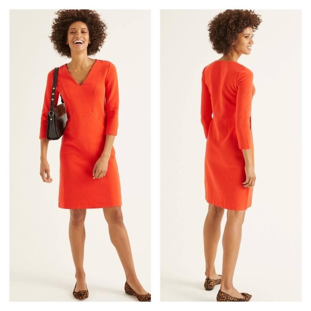 Boden Bronte Ottoman Red V Neck Ribbed Stretch 3/4 Sleeve Pencil Dress Size 6R